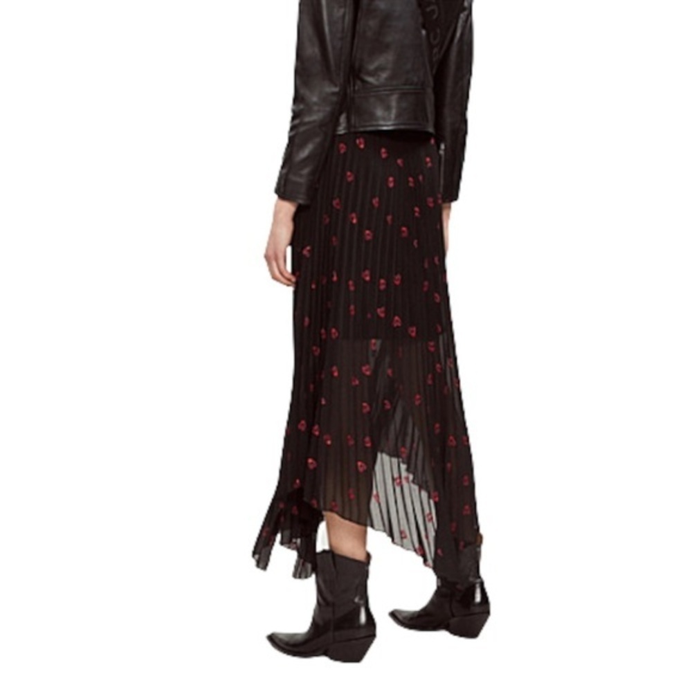 Maje Designer Embroidered Skirt Black Jengo Red and Pink Heart Midi New Size XL - Picture 3 of 6